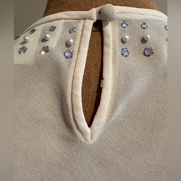 Ann Hobbs For Cattiva Cream Sheer Shoulder Pads Dimond Sequence & Pearls Sz M/L - Picture 10 of 16